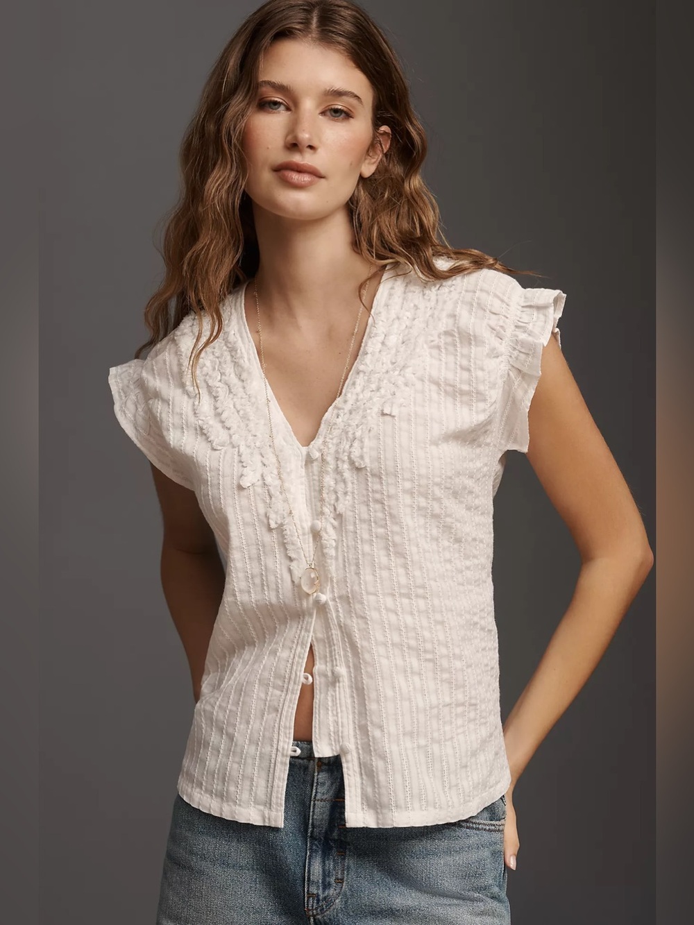 NWT Pilcro for Anthropologie Cinched Wedge Top, Bright White, Medium